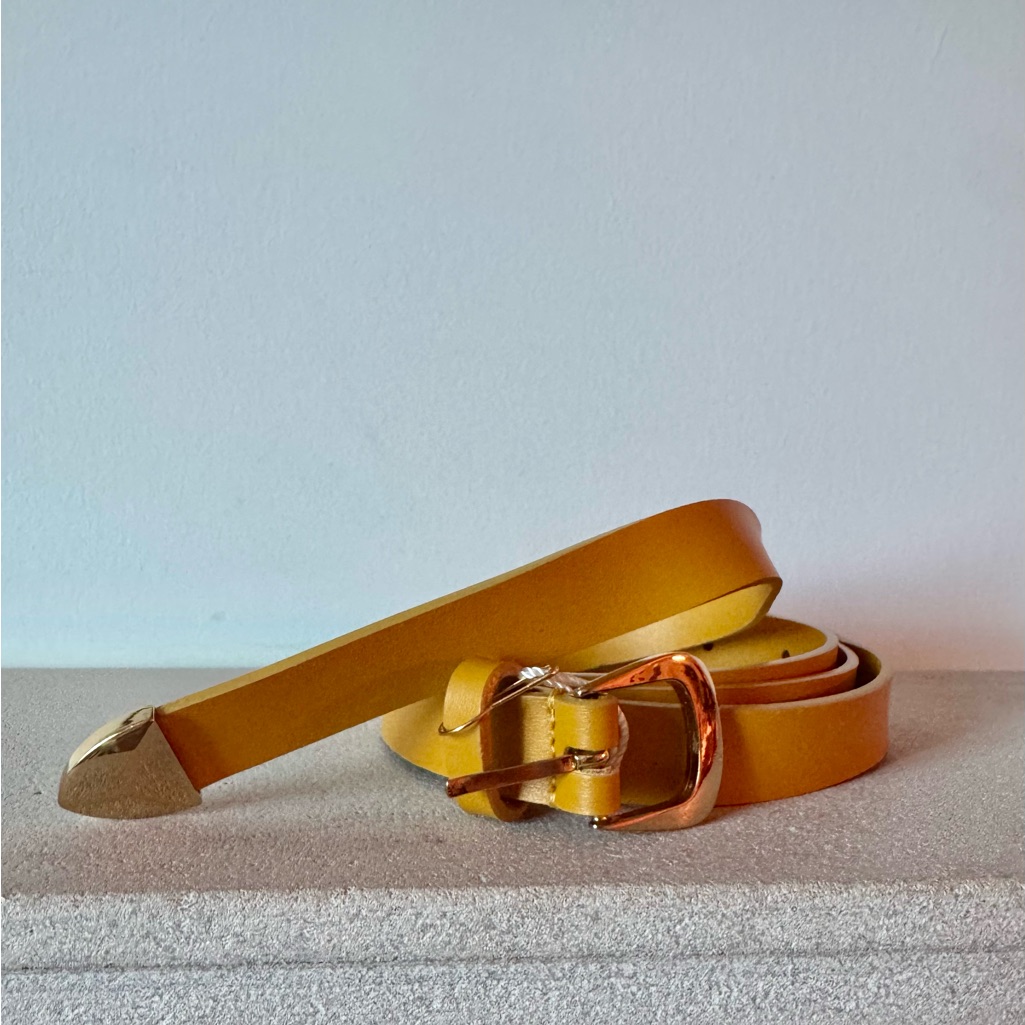 Zuhair Murad Mustard Yellow Skinny Leather Belt With Gold Buckle